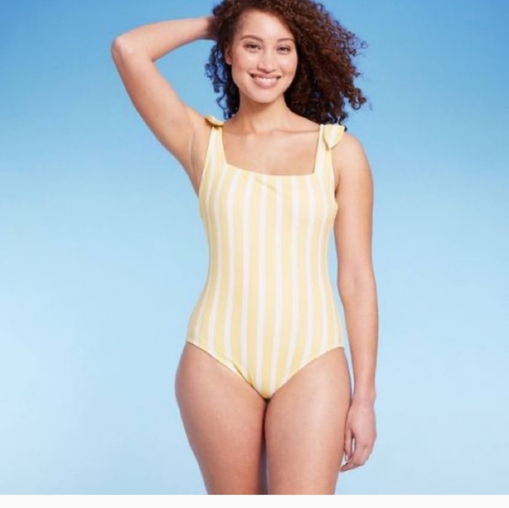 KONA SSOL WOMEN'S YELLOW STRIPED ONE-PIECE SWIMSUIT. SIZE 12-14 NWT